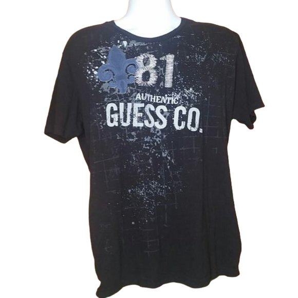 GUESS Vintage Distressed Y2K Black T Shirt Mens Size XXL - Picture 1 of 12